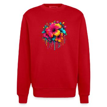 Hibiskusblüten - Heavyweight Oversized Organic Crew Neck Made in EU - Rot - Vorne - AI Model Female 172 light (172cm) & AI Model Male 178 light (178cm)