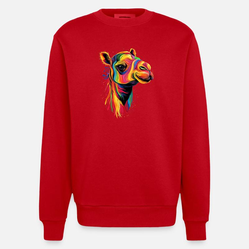 Kamel Dromedar Trampeltier Camel Geschenk Kamele - Heavyweight Oversized Organic Crew Neck Made in EU - Rot