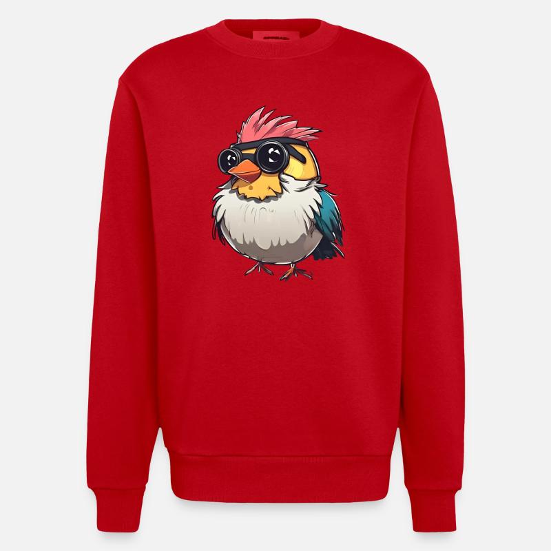 Bunte Techno-Vogel-Illustration - Heavyweight Oversized Organic Crew Neck Made in EU - Rot