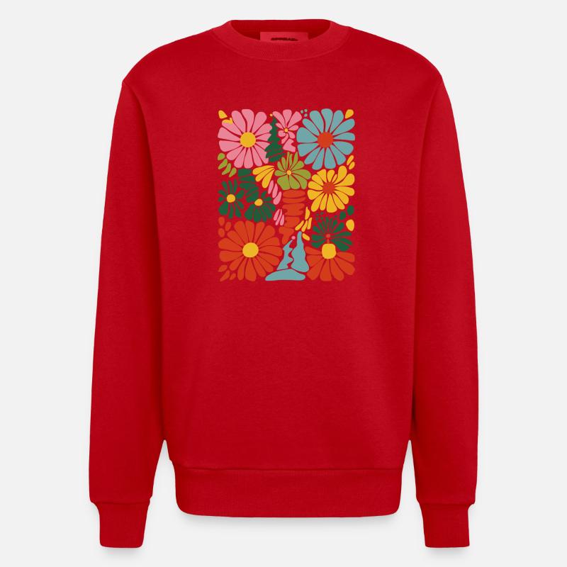 Explosion florale vive - Sweat bio épais oversize fabriqué en UE - rouge