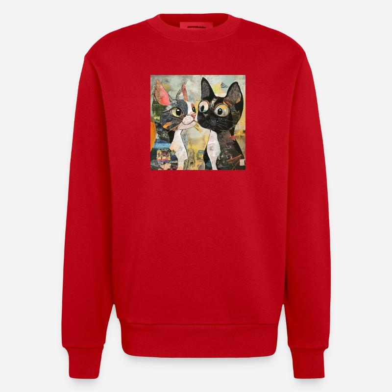 cat cats katze katze collage - Heavyweight Oversized Organic Crew Neck Made in EU - Rot