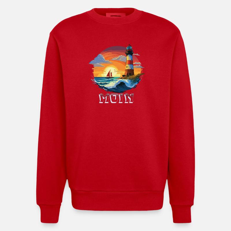 Moin Lighthouse - Heavyweight Oversized Organic Crew Neck Made in EU - red