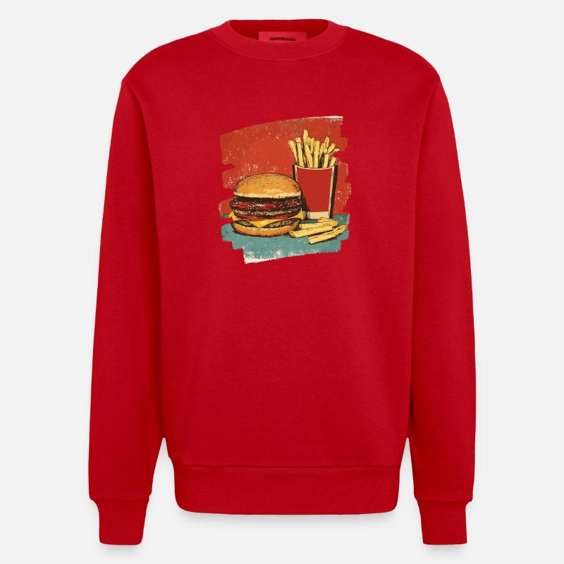 Burger und Fritten Retro - Heavyweight Oversized Organic Crew Neck Made in EU - Rot