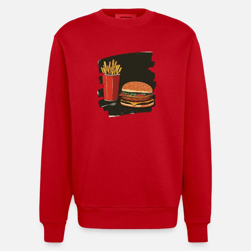 Burger und Fritten Retro - Heavyweight Oversized Organic Crew Neck Made in EU - Rot