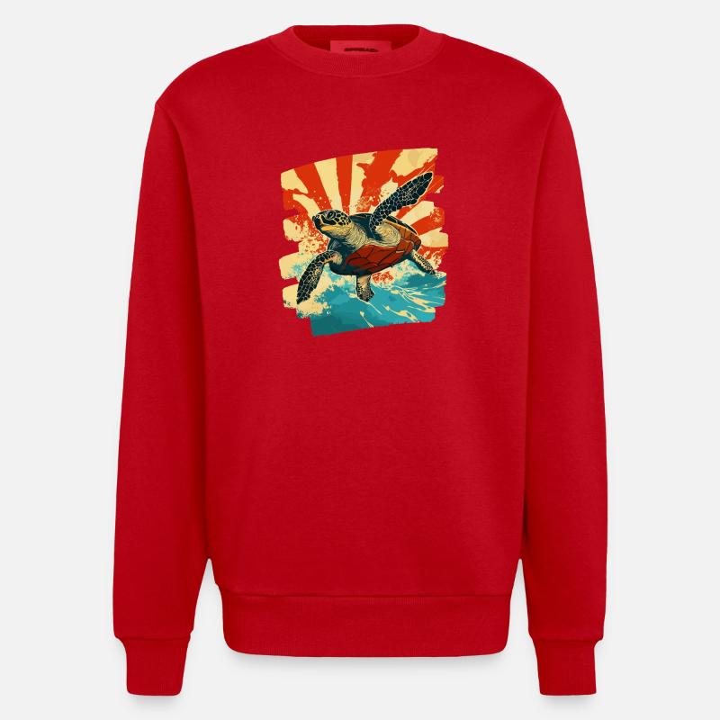 Tortue de mer rétro - Sweat bio épais oversize fabriqué en UE - rouge