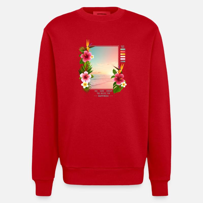 Mer - Sable - Coucher de soleil - Sweat bio épais oversize fabriqué en UE - rouge