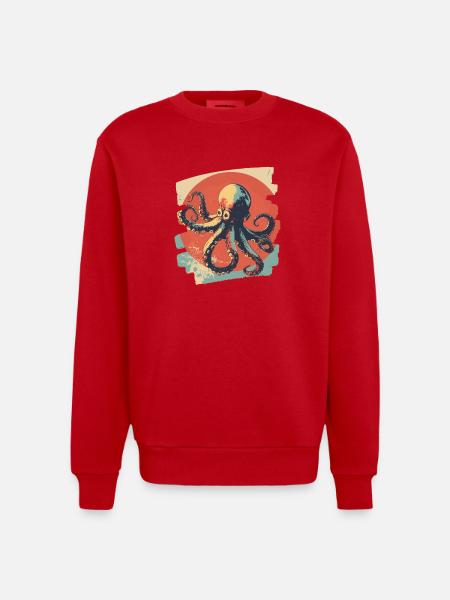 Octopus Octopus Retro - Heavyweight Oversized Organic Crew Neck Made in EU - red
