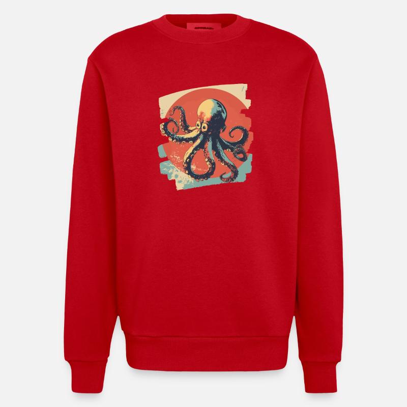 Octopus Octopus Retro - Heavyweight Oversized Organic Crew Neck Made in EU - red