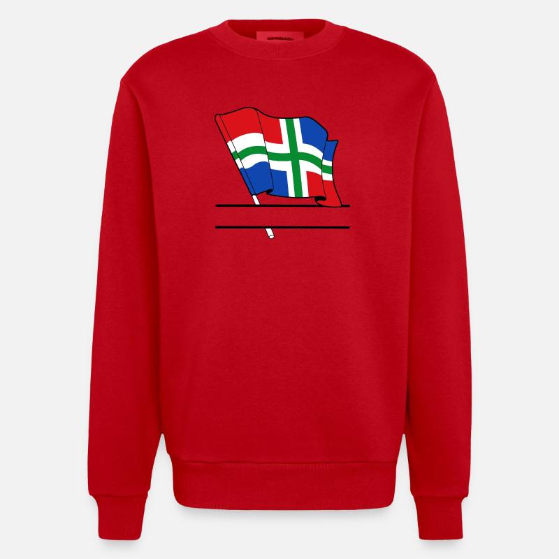 Drapeau Groningue bannière de texte - Sweat bio épais oversize fabriqué en UE - rouge