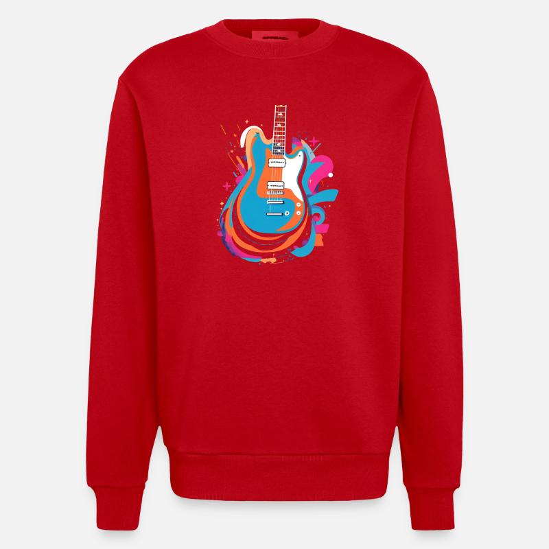Bunte E-Gitarre - Heavyweight Oversized Organic Crew Neck Made in EU - Rot