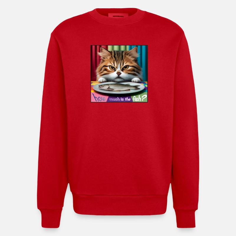 Combien coûte le chat poisson - Sweat bio épais oversize fabriqué en UE - rouge