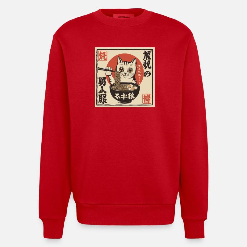Chat et Ramen (à la japonaise) - Sweat bio épais oversize fabriqué en UE - rouge