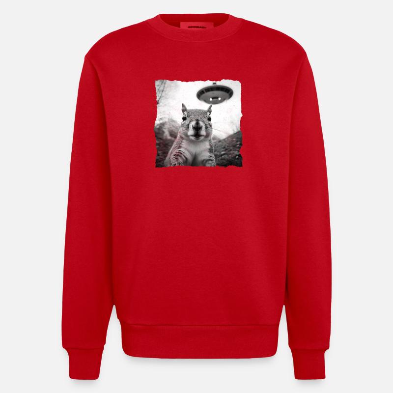 Alien Squirrel Encounter – Fun Sci-Fi - Heavyweight Oversized Organic Crew Neck Made in EU - red