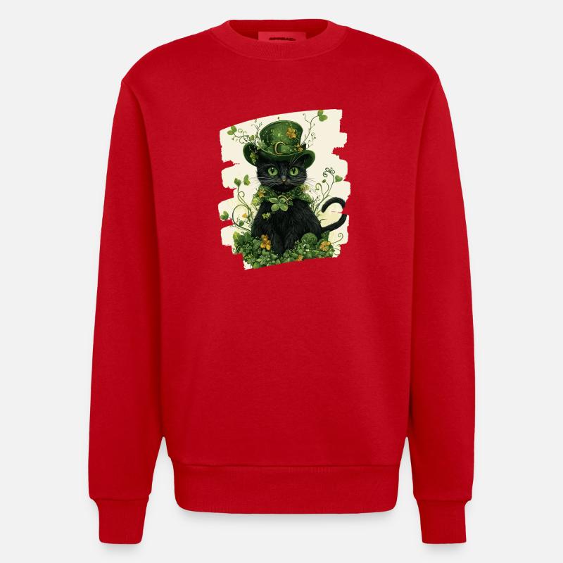 St Patricks day Katze - Heavyweight Oversized Organic Crew Neck Made in EU - Rot