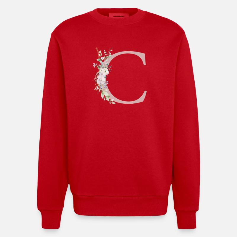 C Monogramme, Floral, Personnalisable - Sweat bio épais oversize fabriqué en UE - rouge