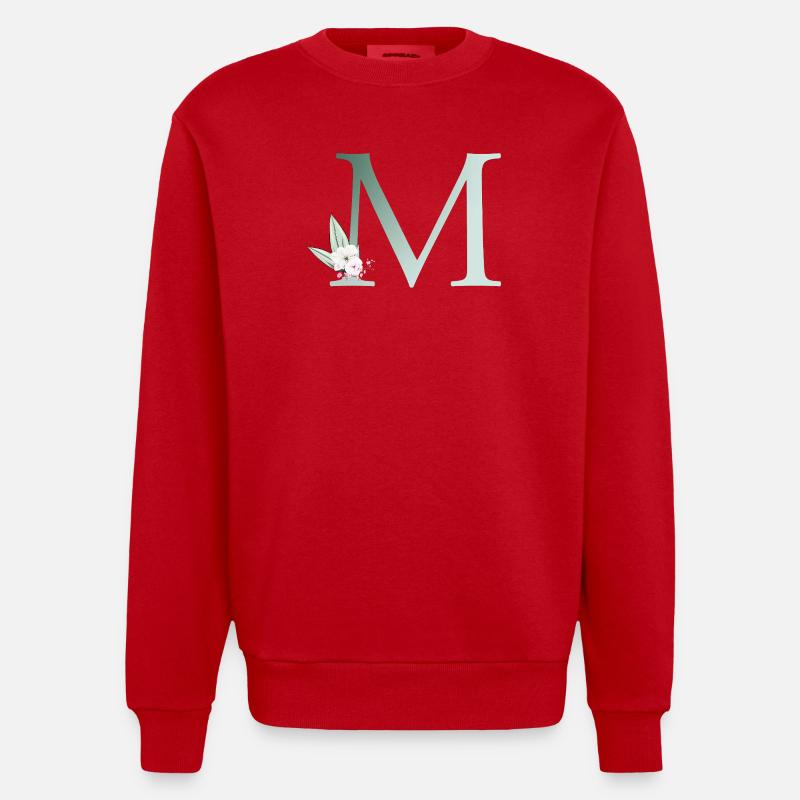 M Monogram, Floral, Personnalisable - Sweat bio épais oversize fabriqué en UE - rouge