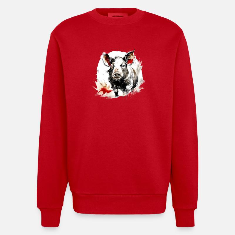 Chinesisches Sternzeichen Schwein - Heavyweight Oversized Organic Crew Neck Made in EU - Rot