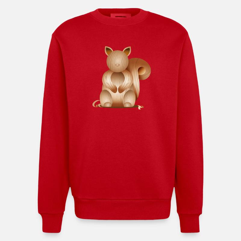 Illustration in Holzoptik–Verspieltes Eichhörnchen - Heavyweight Oversized Organic Crew Neck Made in EU - Rot