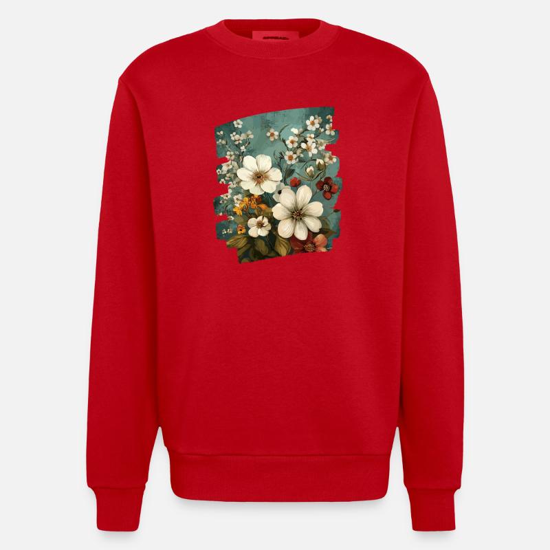 Printemps Printemps Début Fleur Fleurs - Sweat bio épais oversize fabriqué en UE - rouge