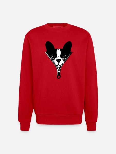 French Bulldog in a Zipper - Heavyweight Oversized Organic Crew Neck Made in EU - red