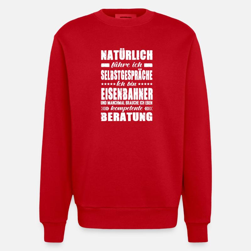Eisenbahner Geschenke Bahnfahrer Zugführer Sprüche - Heavyweight Oversized Organic Crew Neck Made in EU - Rot