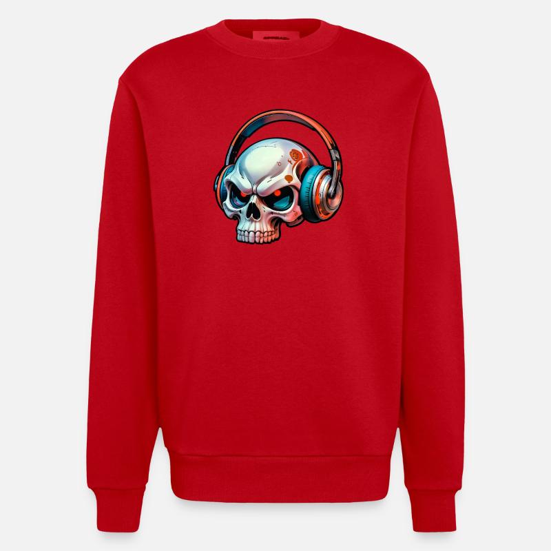 Schädel mit kopfhörer - Heavyweight Oversized Organic Crew Neck Made in EU - Rot