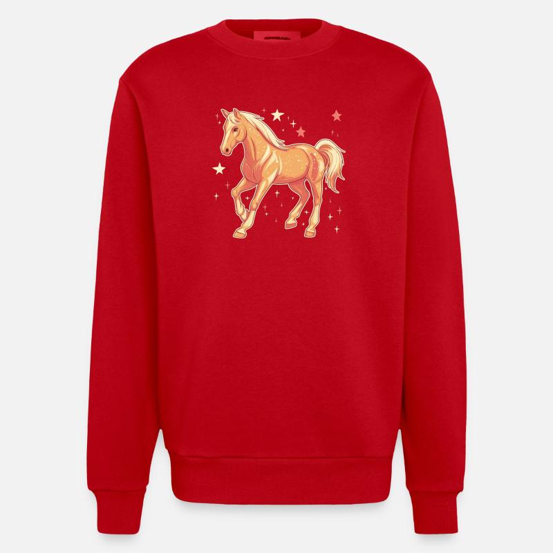 Pferd mit Sternen - Heavyweight Oversized Organic Crew Neck Made in EU - Rot