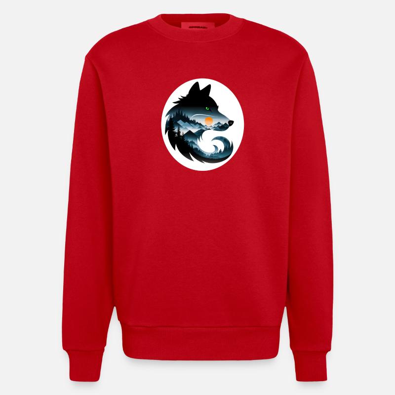 Wolf Landschaft - Heavyweight Oversized Organic Crew Neck Made in EU - Rot