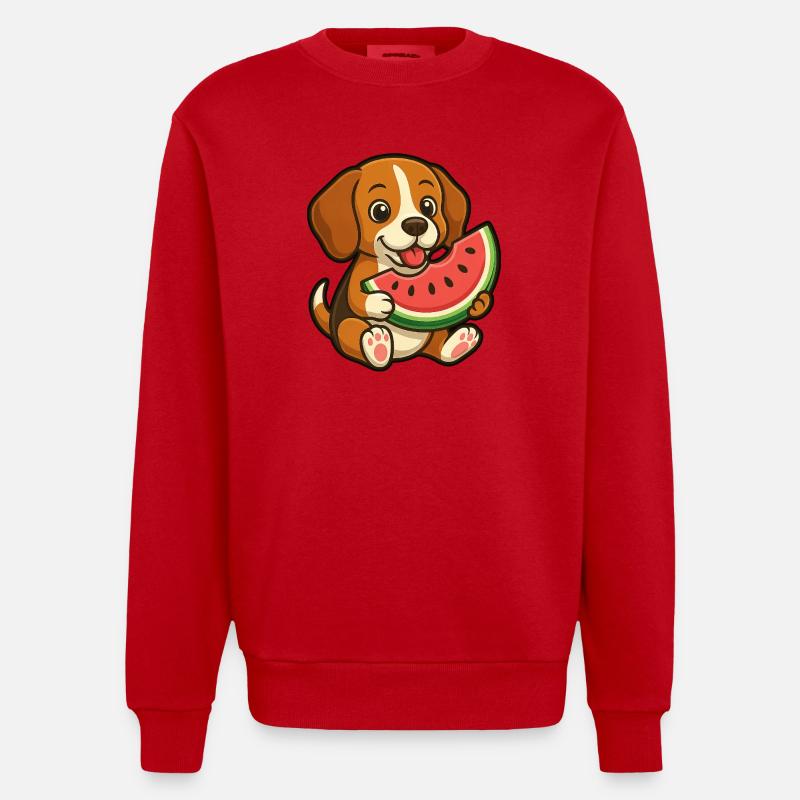 Joyeux Beagle Pastèque Fruit d’été - Sweat bio épais oversize fabriqué en UE - rouge