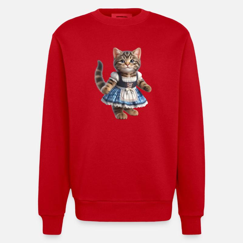 Mignon petit chat en dirndl - Sweat bio épais oversize fabriqué en UE - rouge