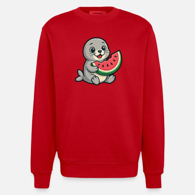 Seerobbe Melone Sommerfruchtig - Heavyweight Oversized Organic Crew Neck Made in EU - Rot