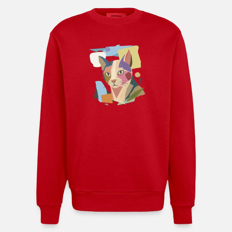 Abstrakte Katze im modernen Farbblock-Design - Heavyweight Oversized Organic Crew Neck Made in EU - Rot