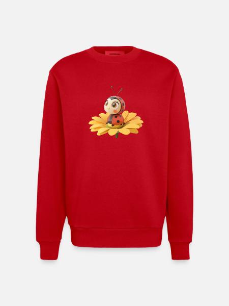 Cute ladybug on a flower - Heavyweight Oversized Organic Crew Neck Made in EU - red