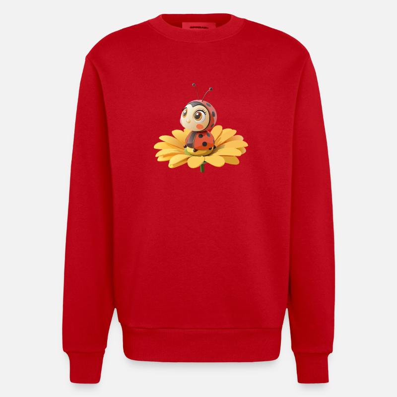 Coccinelle mignonne sur une fleur - Sweat bio épais oversize fabriqué en UE - rouge