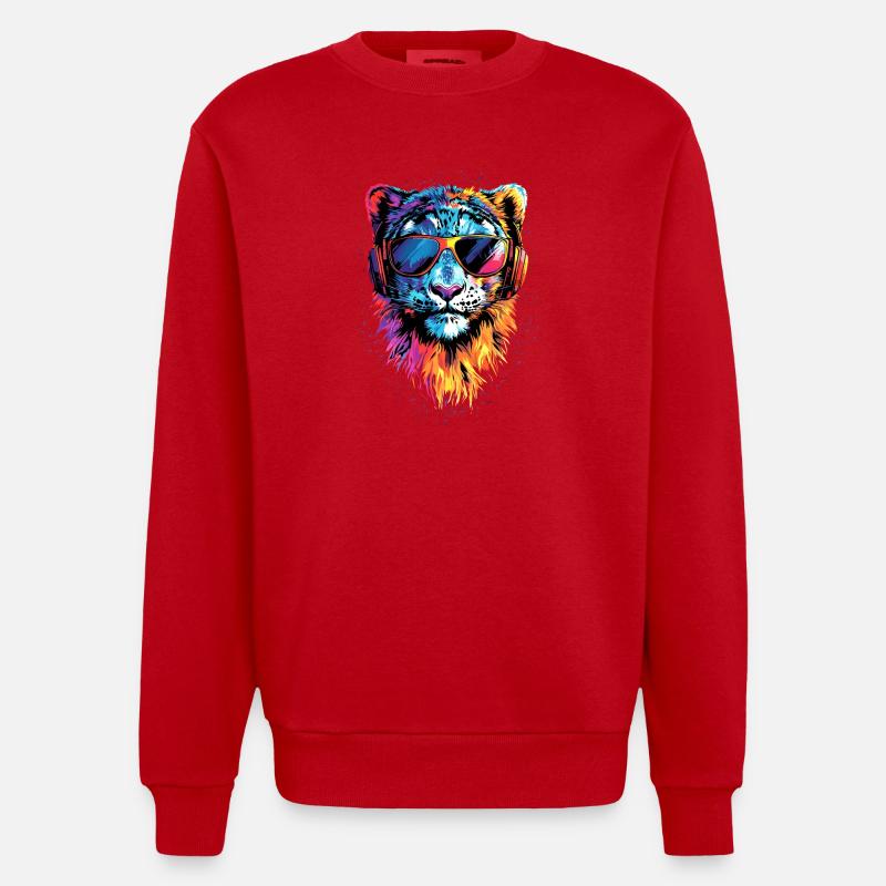 Schneeleopard Panther Raubkatze Großkatze Leopard - Heavyweight Oversized Organic Crew Neck Made in EU - Rot