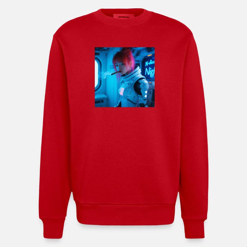 Space Soldier mit einer Zigarre - Heavyweight Oversized Organic Crew Neck Made in EU - Rot