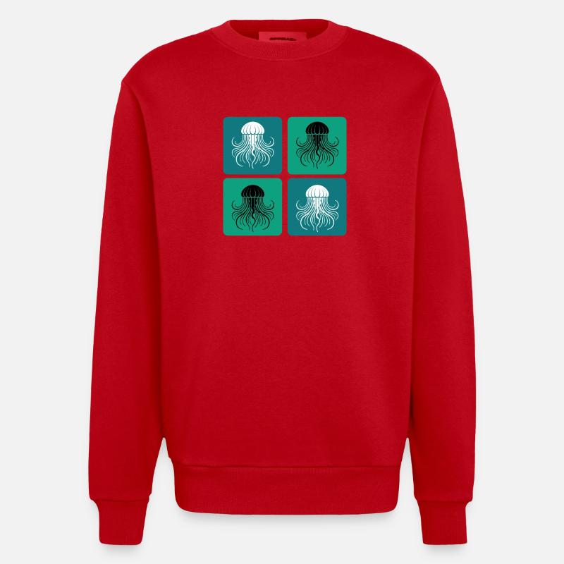 Méduse – Art minimal de l’océan - Sweat bio épais oversize fabriqué en UE - rouge