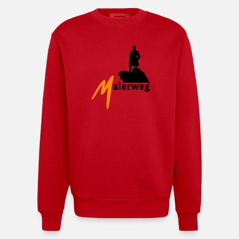Malerweg, Elbe, Grès, Suisse saxonne - Sweat bio épais oversize fabriqué en UE - rouge