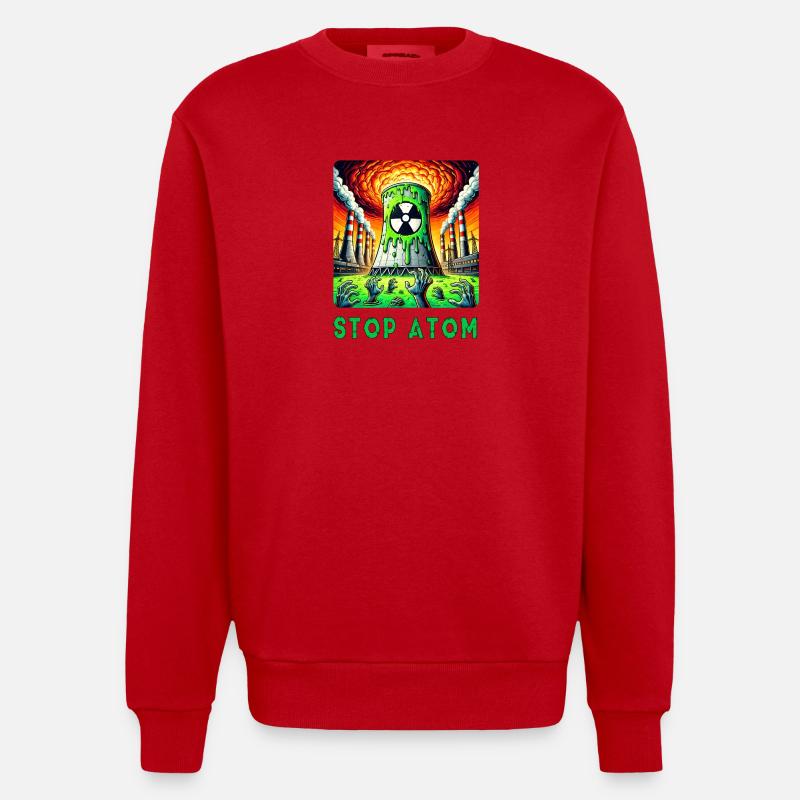Stop Atom – Radioactive - Heavyweight Oversized Organic Crew Neck Made in EU - red