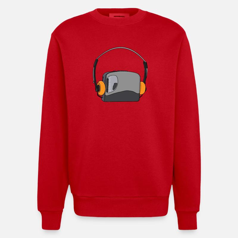 Cool Portable Cassette Audio Player - Heavyweight Oversized Organic Crew Neck Made in EU - red