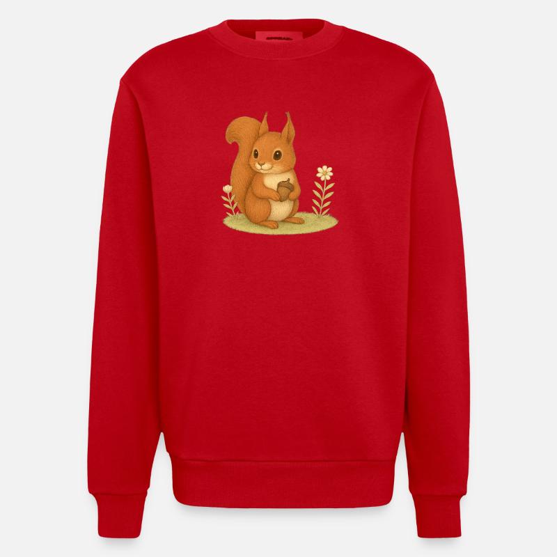 Nordischer Wald - Eichhörnchen - Heavyweight Oversized Organic Crew Neck Made in EU - Rot