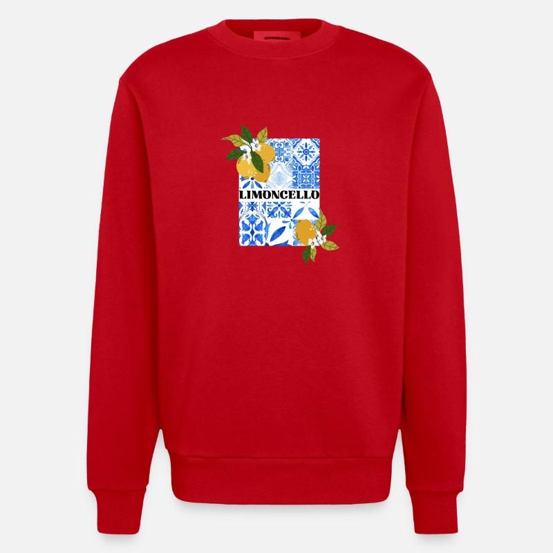 Limoncello – Citrus and Azulejo Pattern - Heavyweight Oversized Organic Crew Neck Made in EU - red