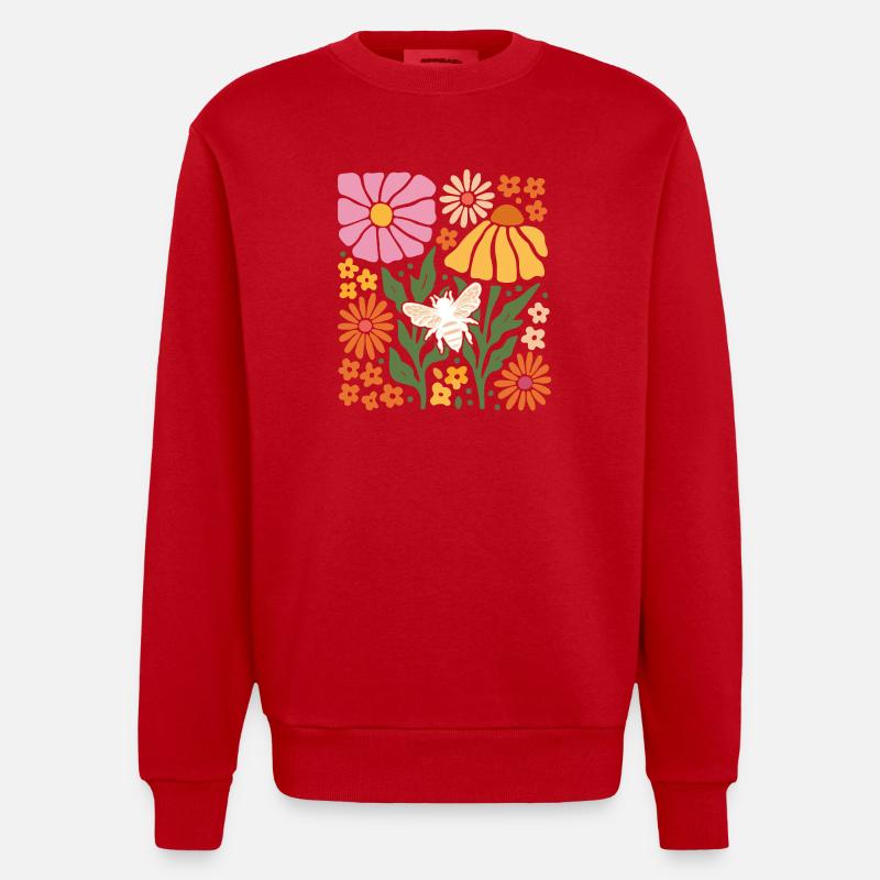 Abeille à fleurs douces - Sweat bio épais oversize fabriqué en UE - rouge