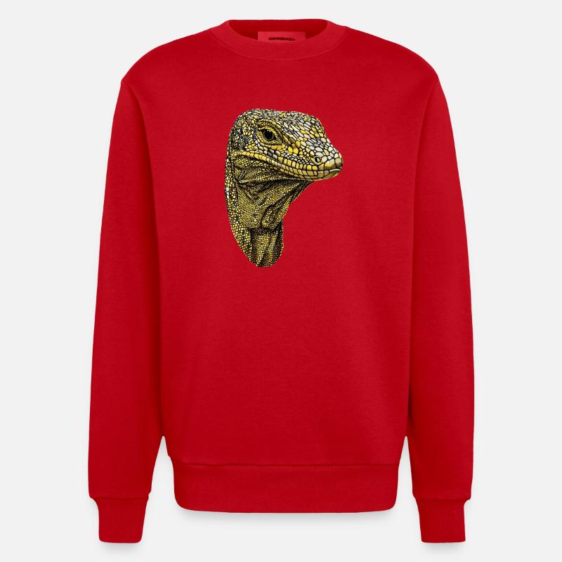 Waran Echse Reptil Komodowaran Bindenwaran Lizard - Heavyweight Oversized Organic Crew Neck Made in EU - Rot