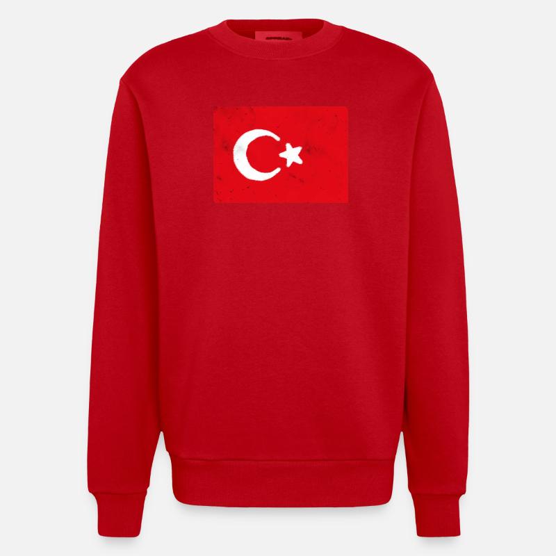 Drapeau turc Impression d’art abstrait - Sweat bio épais oversize fabriqué en UE - rouge