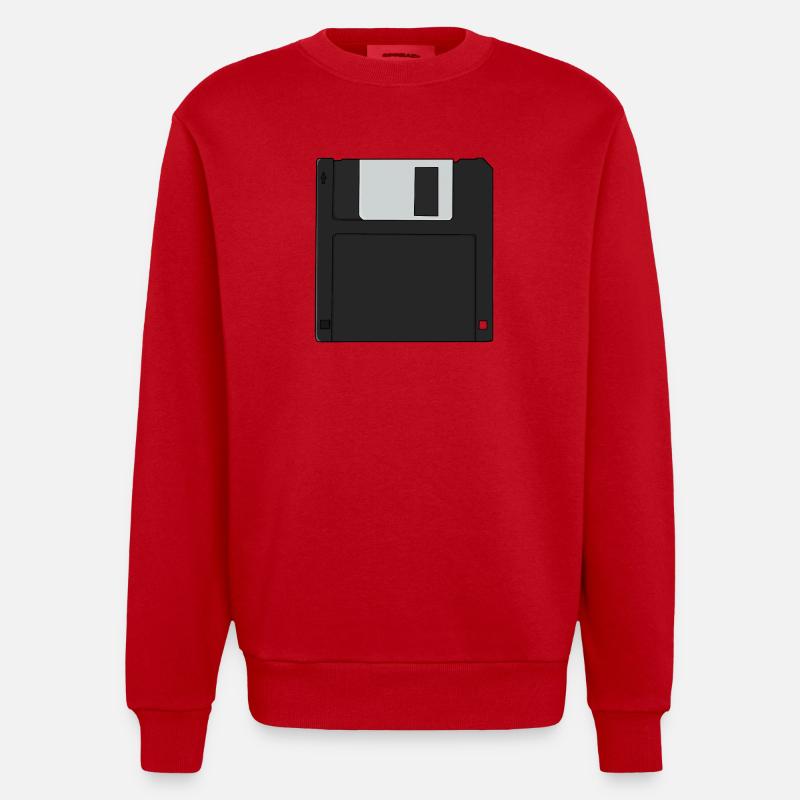 Nostalgic 3½ inch Diskette Retro Floppy Disk - Heavyweight Oversized Organic Crew Neck Made in EU - red