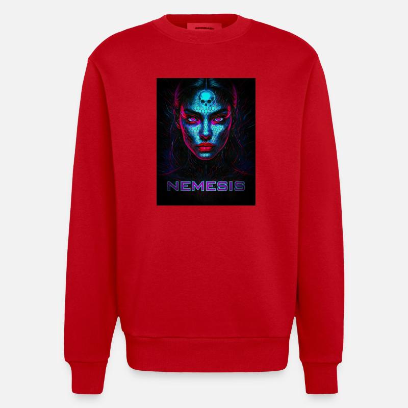 Nemesis – Cyber Face des Ténèbres - Sweat bio épais oversize fabriqué en UE - rouge