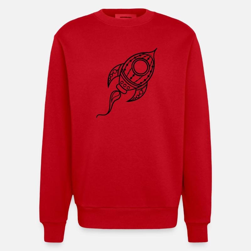 Fusée Doodle Voyage dans l’espace - Sweat bio épais oversize fabriqué en UE - rouge