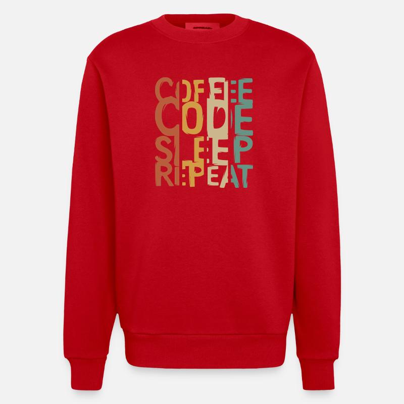 Coffee Code Sleep Repeat – Developer Design - Heavyweight Oversized Organic Crew Neck Made in EU - red