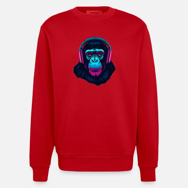 Affe als DJ - Heavyweight Oversized Organic Crew Neck Made in EU - Rot